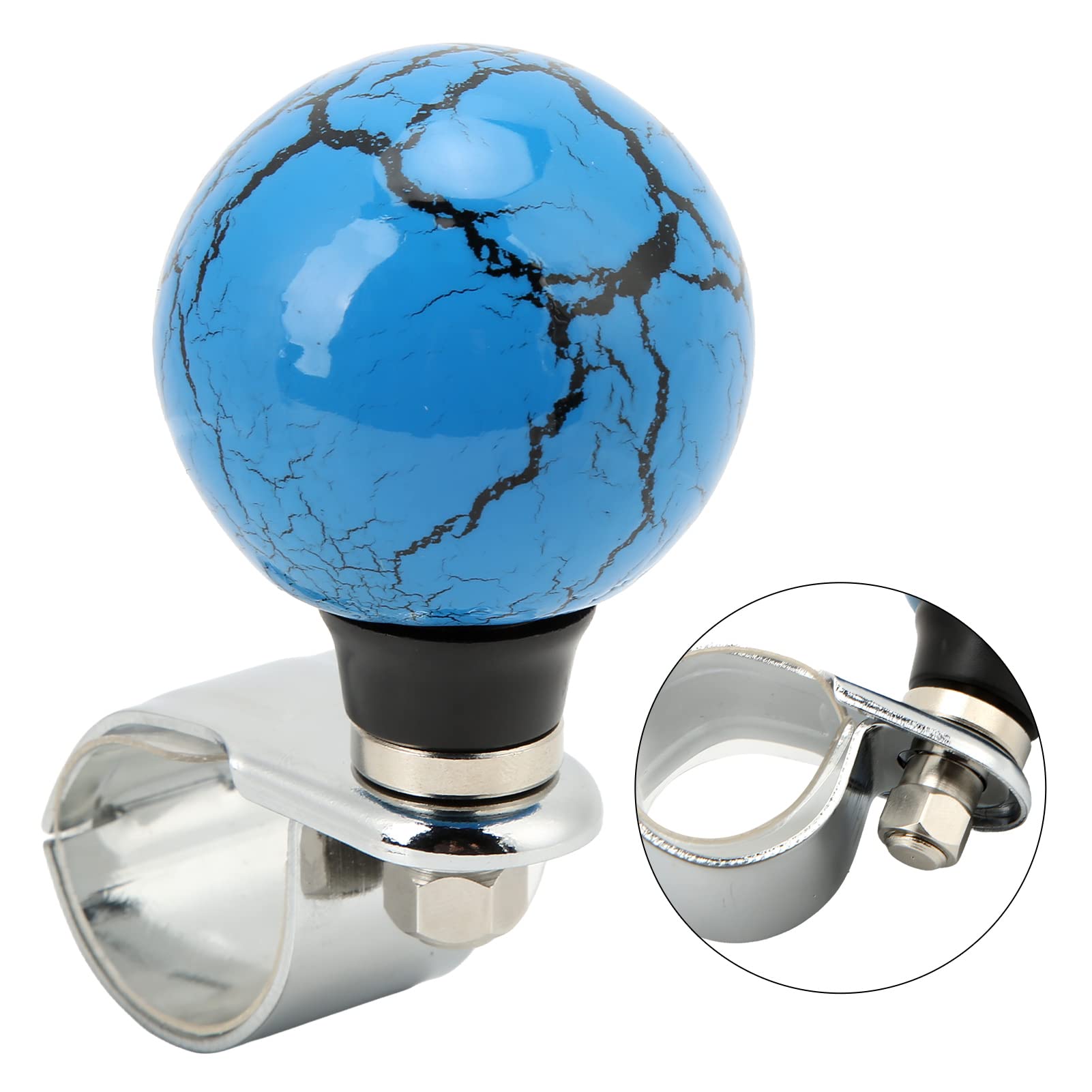Ejoyous Pokrętło Kierownicy Żywica i Metal Power Ball 3 Cm Pierścień Mocujący Gładka Pomoc Przy Obracaniu jedną ręką dla Samochodów Osobowych Ciężarówki Ciągniki Łodzie (BLUE)