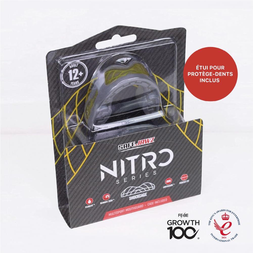 SafeJawz Nitro Protège-dents pour sports de contact avec étui Gris