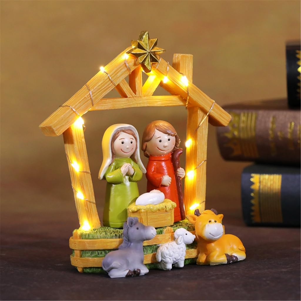 LED Lighted Holiday Nativity Set Christmas Table Ornament Religious Figurines