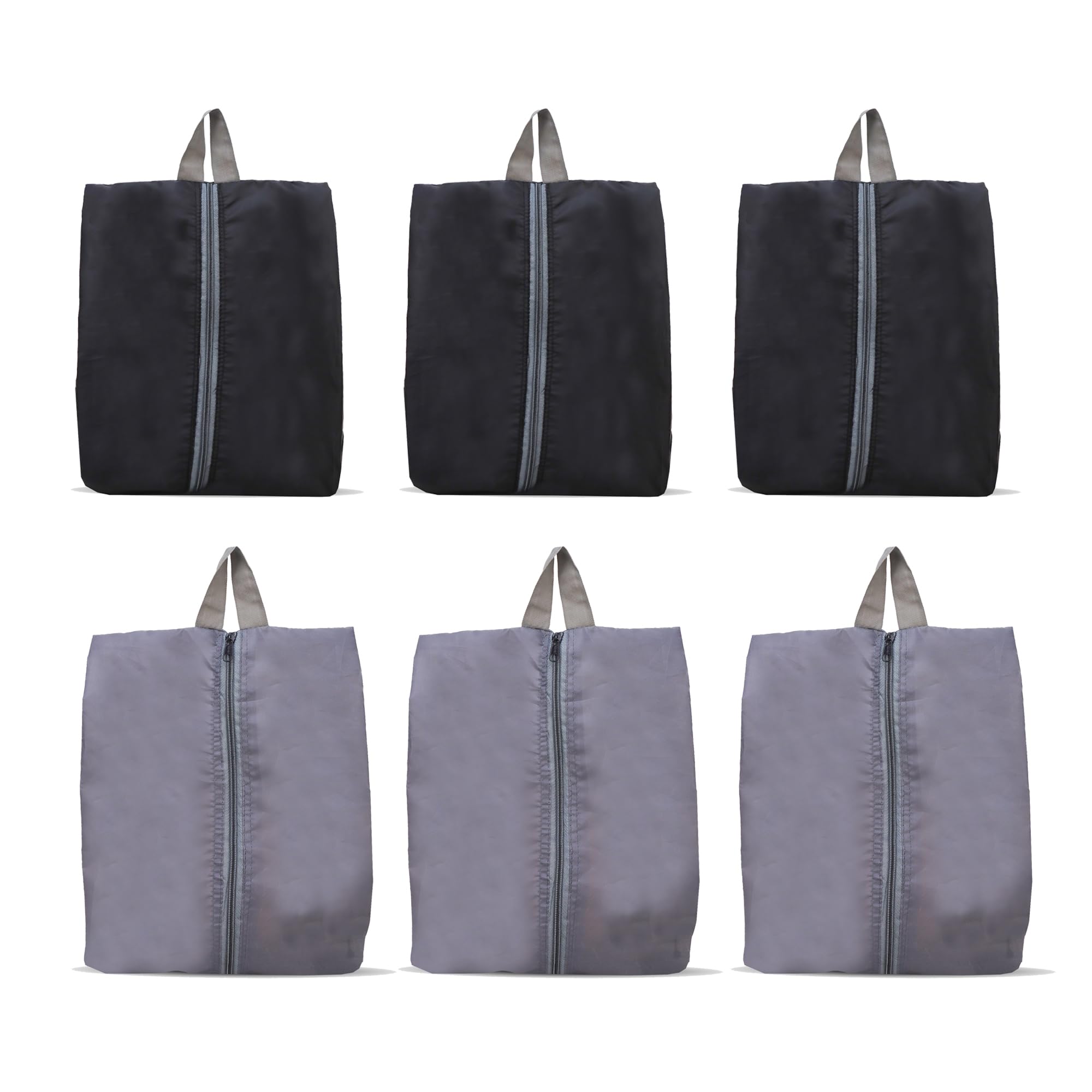 Shoe Storage Organizer Bags Set, Water-Resistant Nylon Fabric with Sturdy Zipper for Traveling (6 Pack) (Black & Grey)-image-40
