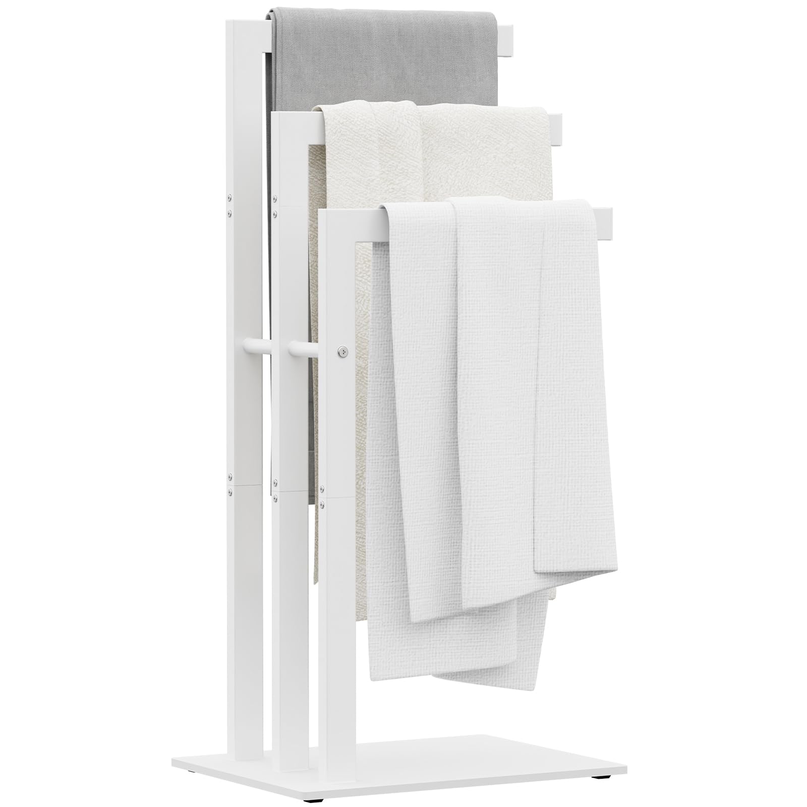 OUTBROS Porte Serviette sur Pied, Porte Serviettes Debout en Métal avec 3 Barres, Utilisé pour Les Salles de Bains, Les Chambres, Facile à Installer, Stable,40x30x80cm,Blanc