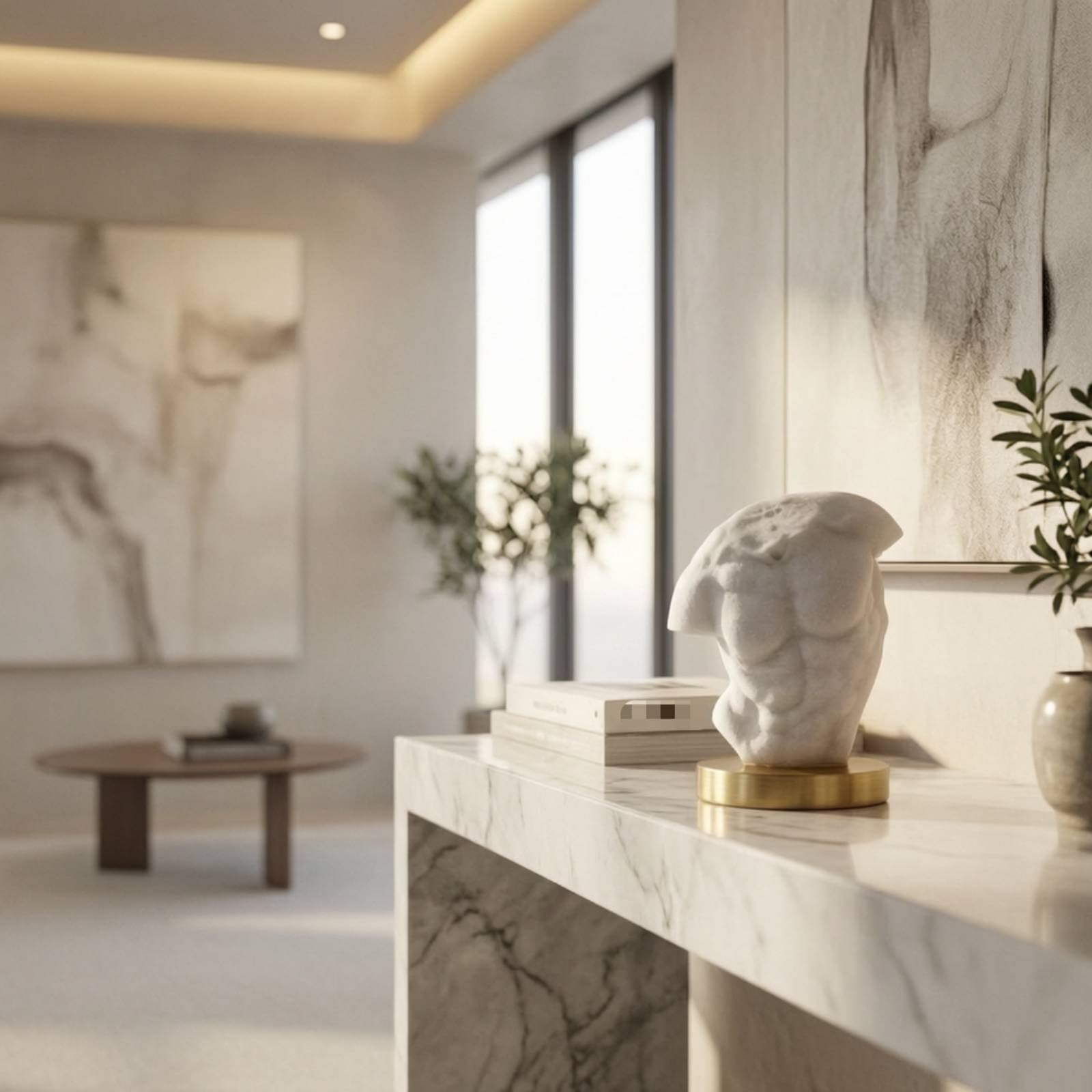 Milageto Skulptur Abstrakter Mensch Torso Figur Statue Moderne Wohndeko aus Quarzsandharz mit Strukturierter auf Sockel für Wohnzimmer Büro Atelier Flur Tisch