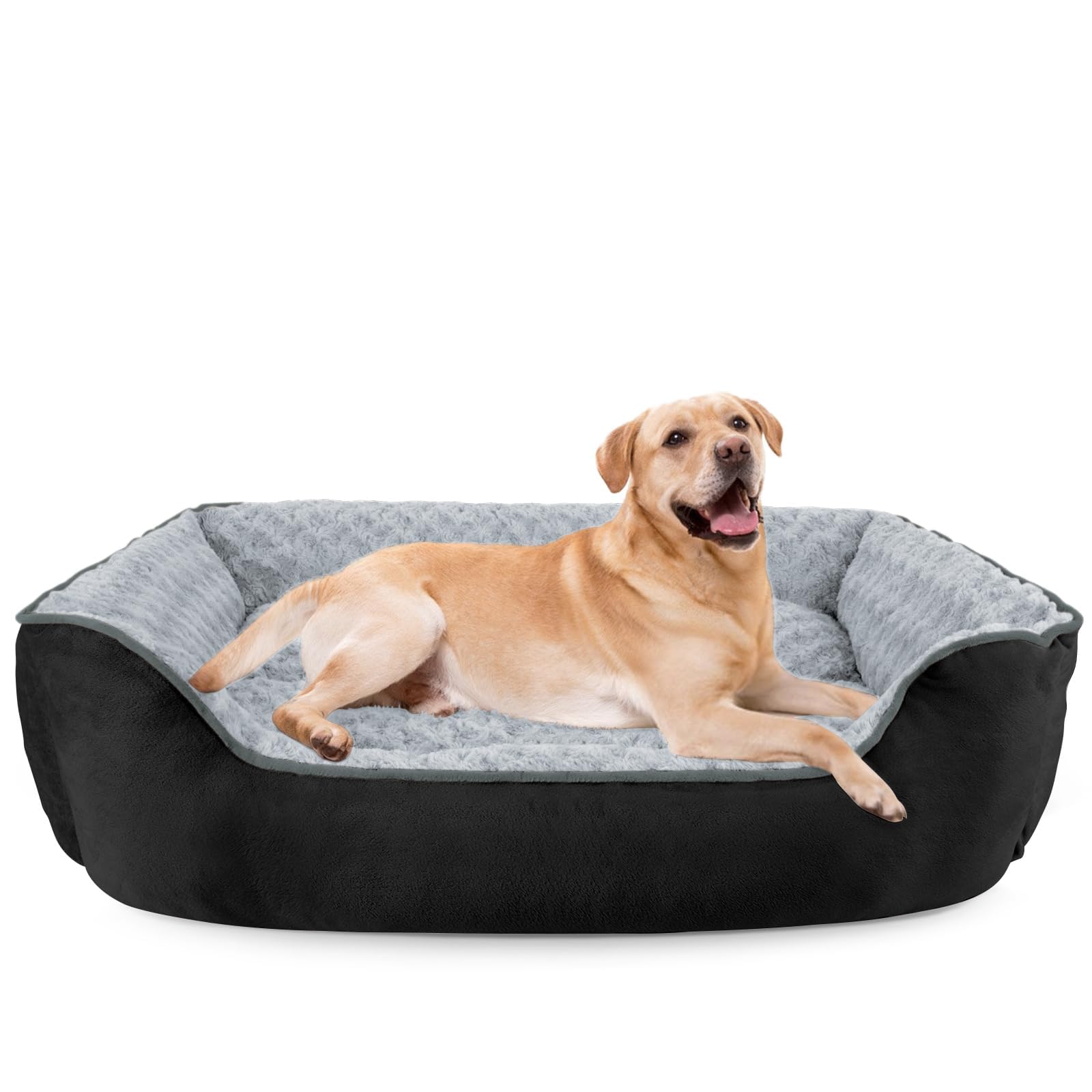 JOEJOY Dog Bed Extra Large - Washable Anti-Anxiety Pet Bed Soft Plush Cat Bed Rectangle Non-Slip Bottom Pet Bed - Small | Medium | Large Size Mattress Mat For Dog, Black