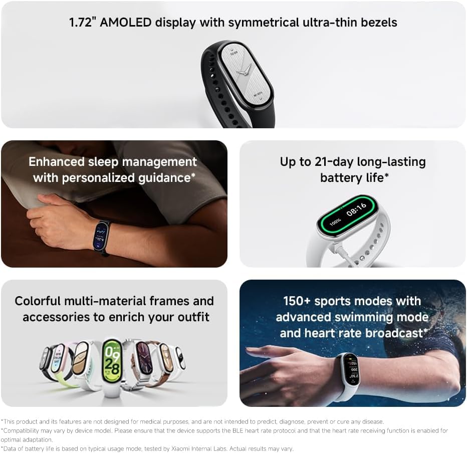 Image of Xiaomi Smartband 10, 1.72 inch AMOLED Display, Fast Charge, 150+ Sports Modes, Health and Sleep Monitoring, HyperOS 2.0. Waterproof 5ATM, Compass, Pearl White