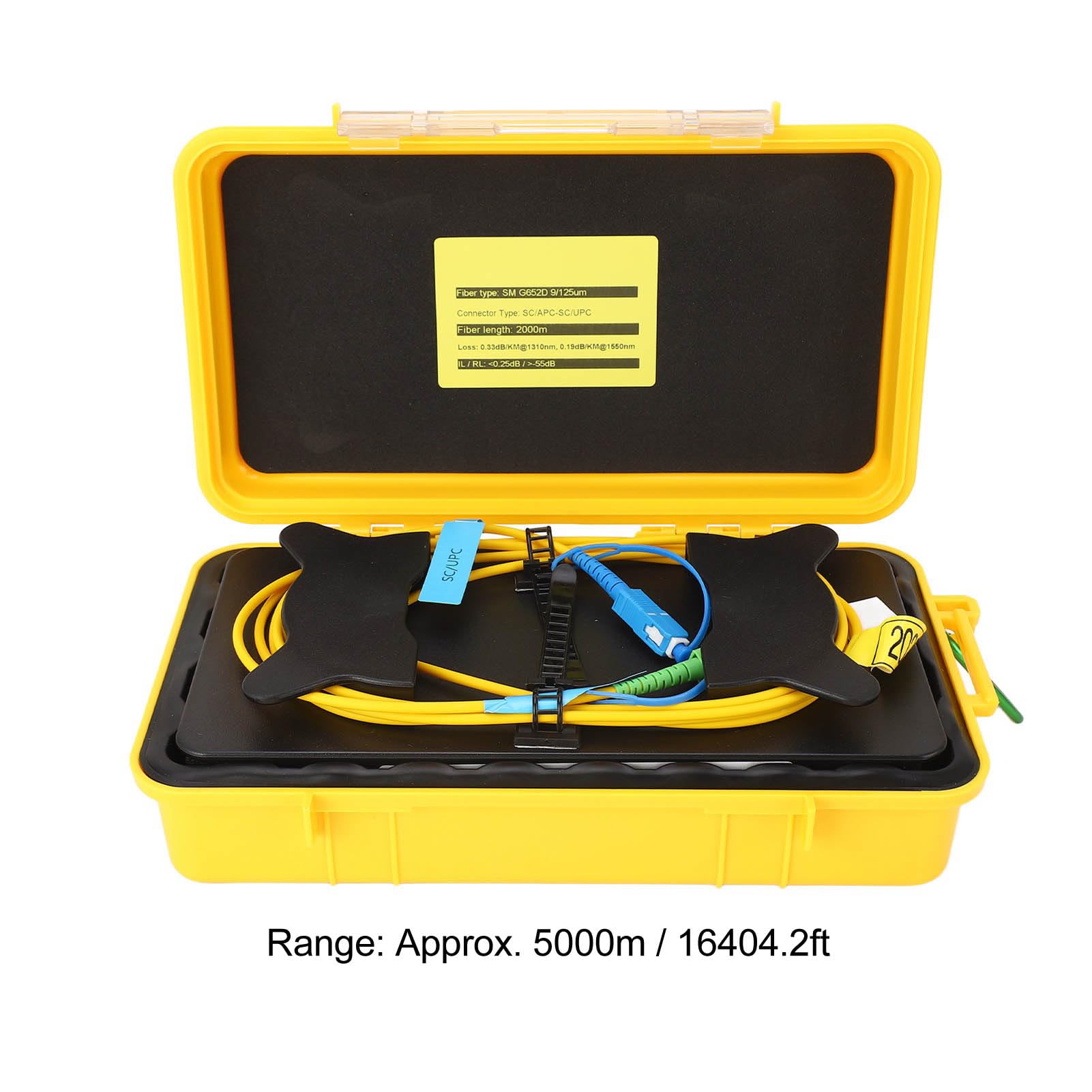 Hyuduo Caja de Cable de Lanzamiento OTDR Cable de Prueba de Fibra óptica Portátil Impermeable SC SC UPC 2KM Modo único 1310 1550 Nm para Redes Informáticas de Telecomunicaciones CATV y Técnicos de
