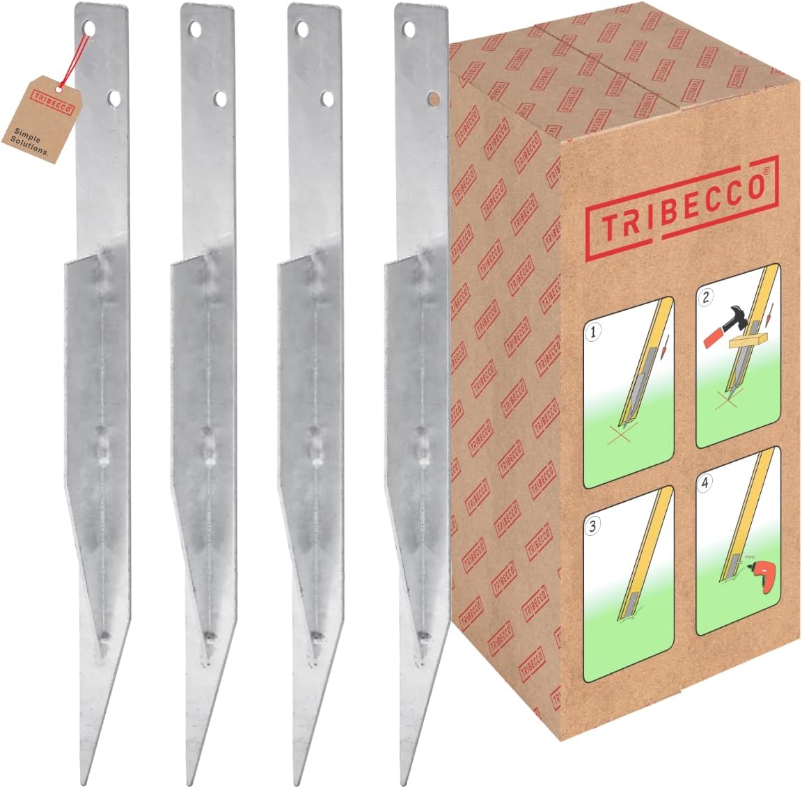 TRIBECCO Bodenanker 4er Set Gesamtlänge 437 mm feuerverzinkter