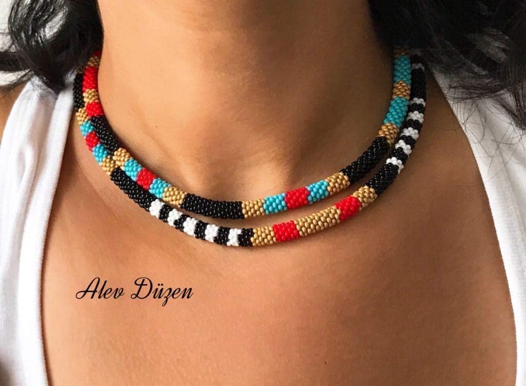 Long african necklace Bead crochet necklace beaded statement necklace fashion jewelry african handmade necklace woman gift for woman