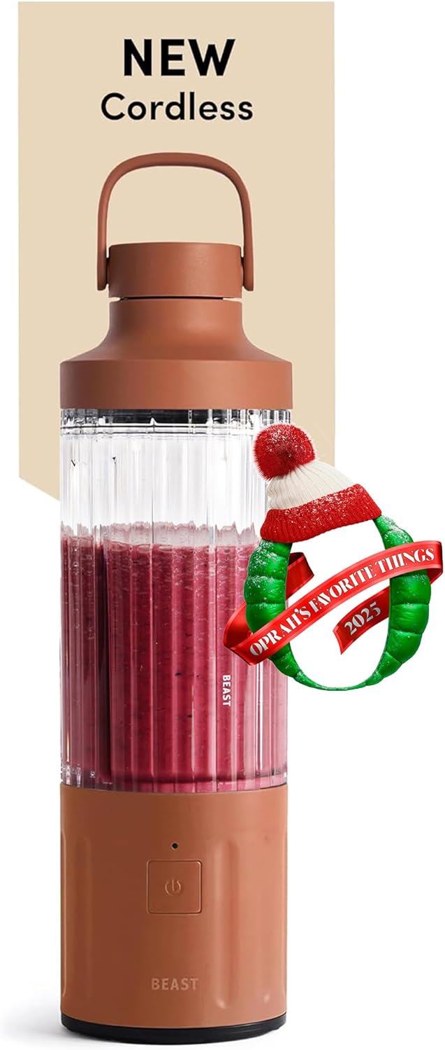 Beast GO Cordless, Premium Portable Blender for Shakes & Smoothies, 22oz Blending Vessel, Blends Ice & Frozen Fruit, Rechargeable USB-C Battery, Drinking Lid and Straw System (Terra)