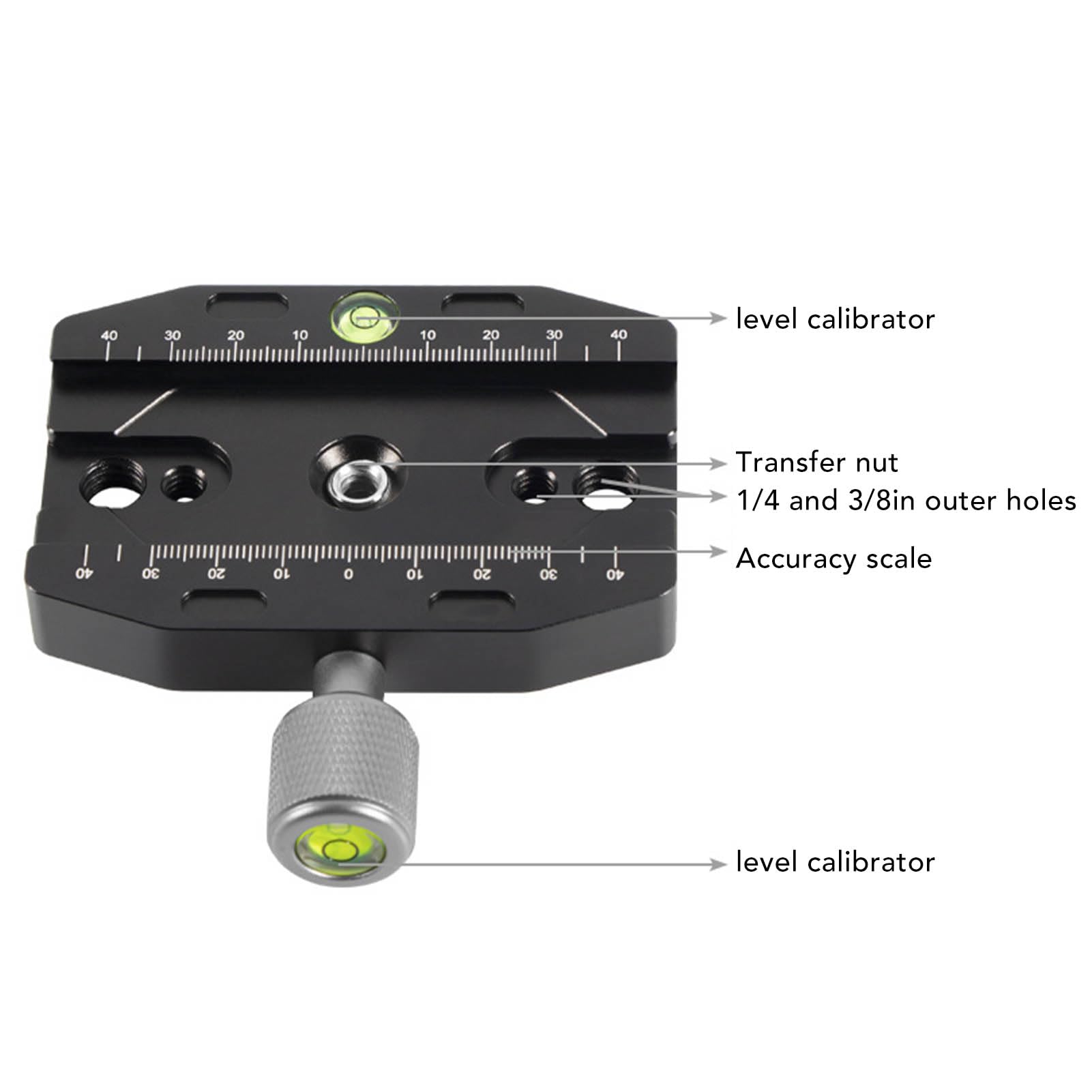 Quick Release Camera Clamp for 1/4in, 3/8in Screw Hole, Dual Bubble Levels, Lightweight with Nonslip Lock, Compatibility with