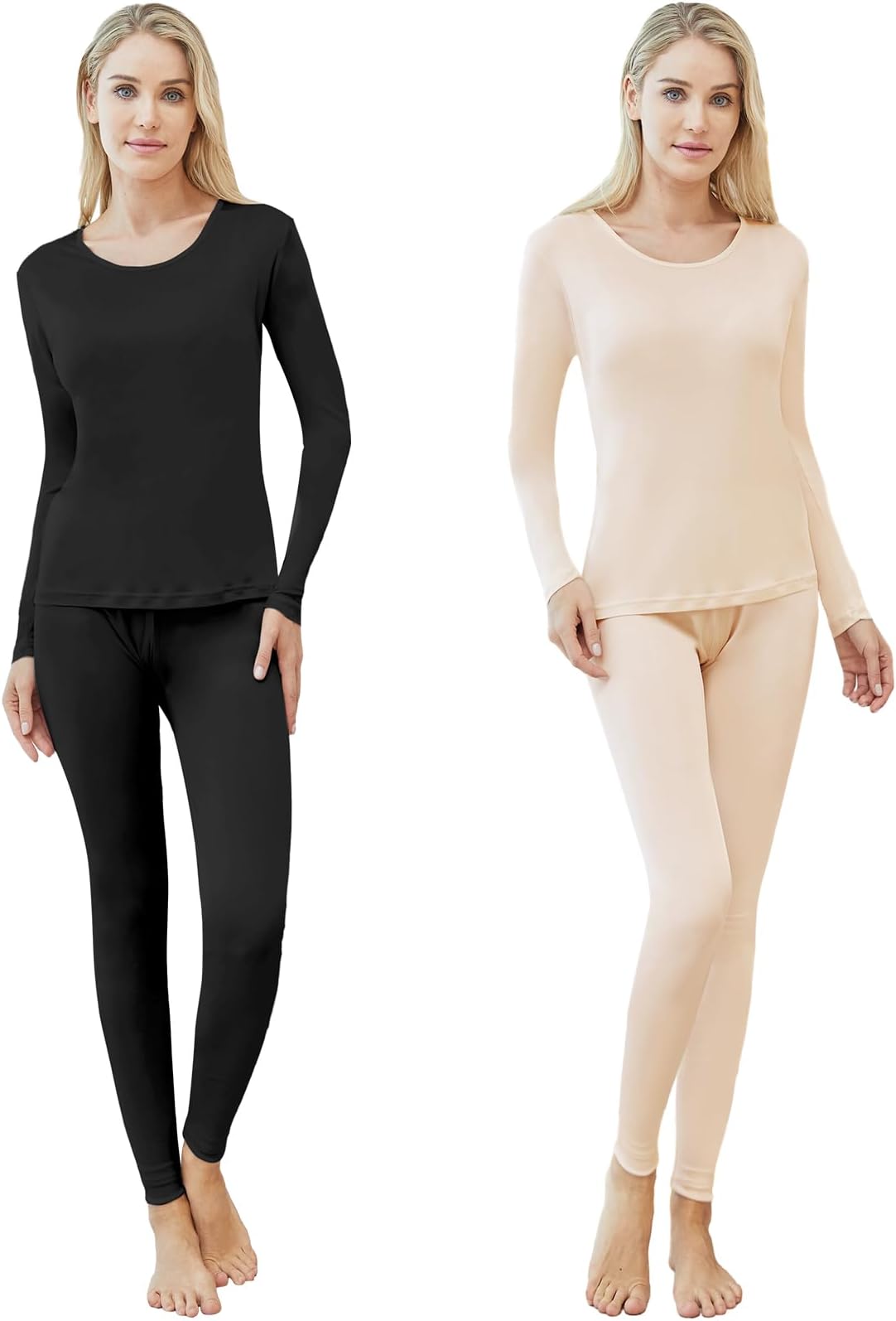 Panitay 2 Sets Women's Silk Thermal Underwear Set Mulberry Silk Long Base Layer Silk Pajamas Top Bottom Set for Winter