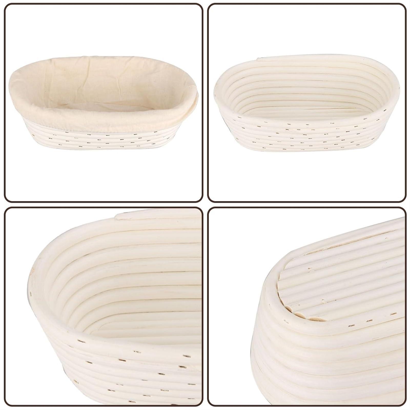DeJivsin 2-delige Banneton Rijsmand Ovaal, 25 cm Rijsmanden, Zuurdesem Rijsmand Gemaakt van Duurzaam Rotan, Banneton Mand voor Brood Bakken, Brood Bakaccessoires