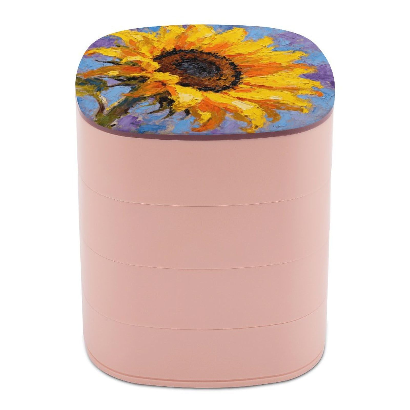 VstaDank 360° Rotating Yellow Sunflower Jewelry Box, Multi-Layer Large Capacity Jewelry Organizer for Earrings Necklaces Rings, Dustproof Desktop Storage Case for Women