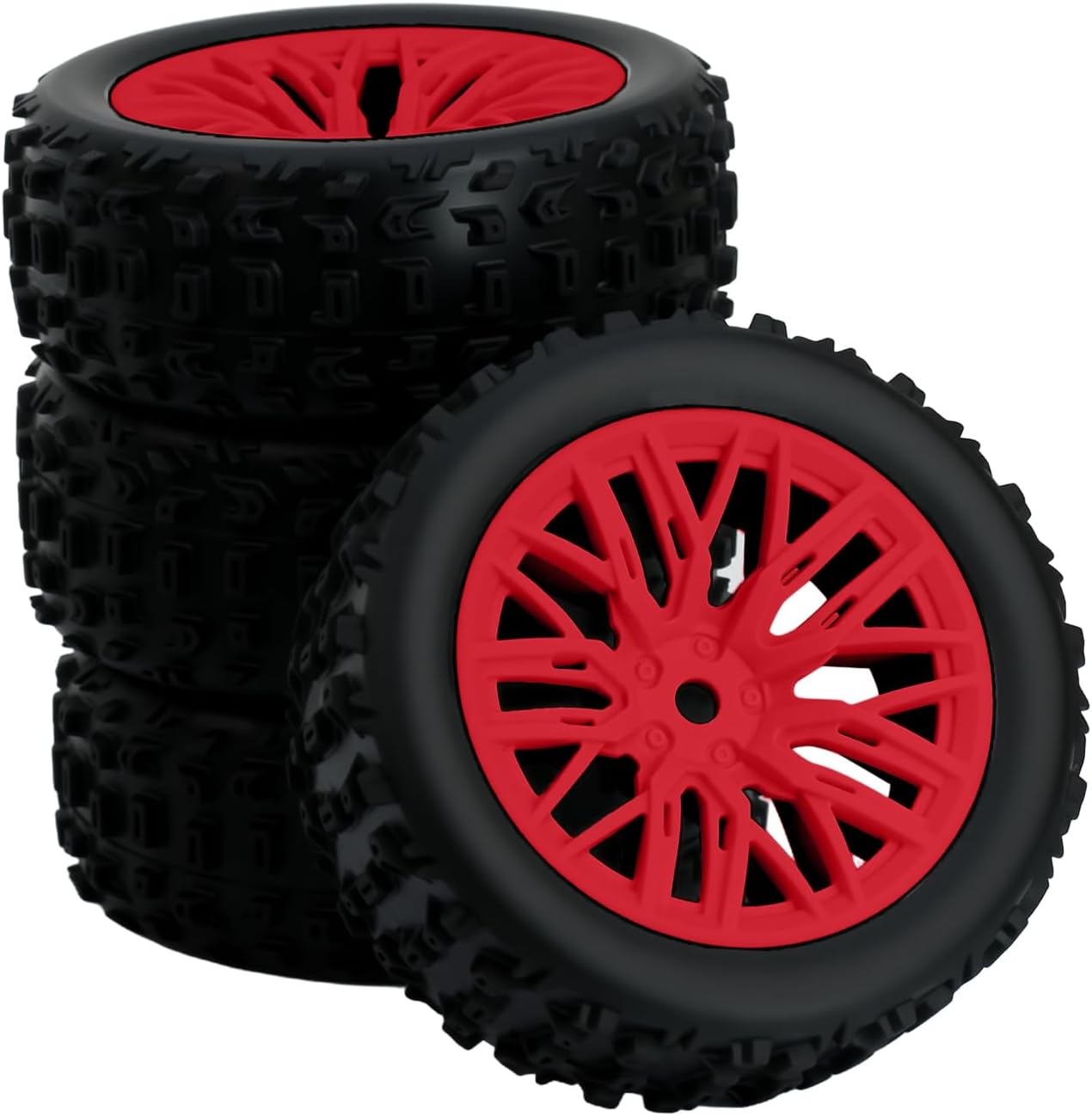 4Pcs RC Wheels and Tires for Arrma 1/18 Typhon Grom RC Crawler Car (Red)