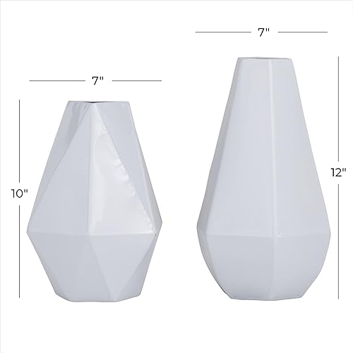Miniatura 3 de CosmoLiving by Cosmopolitan Jarrón geométrico de metal, juego de 2 12 pulgadas, 10 pulgadas de alto, blanco