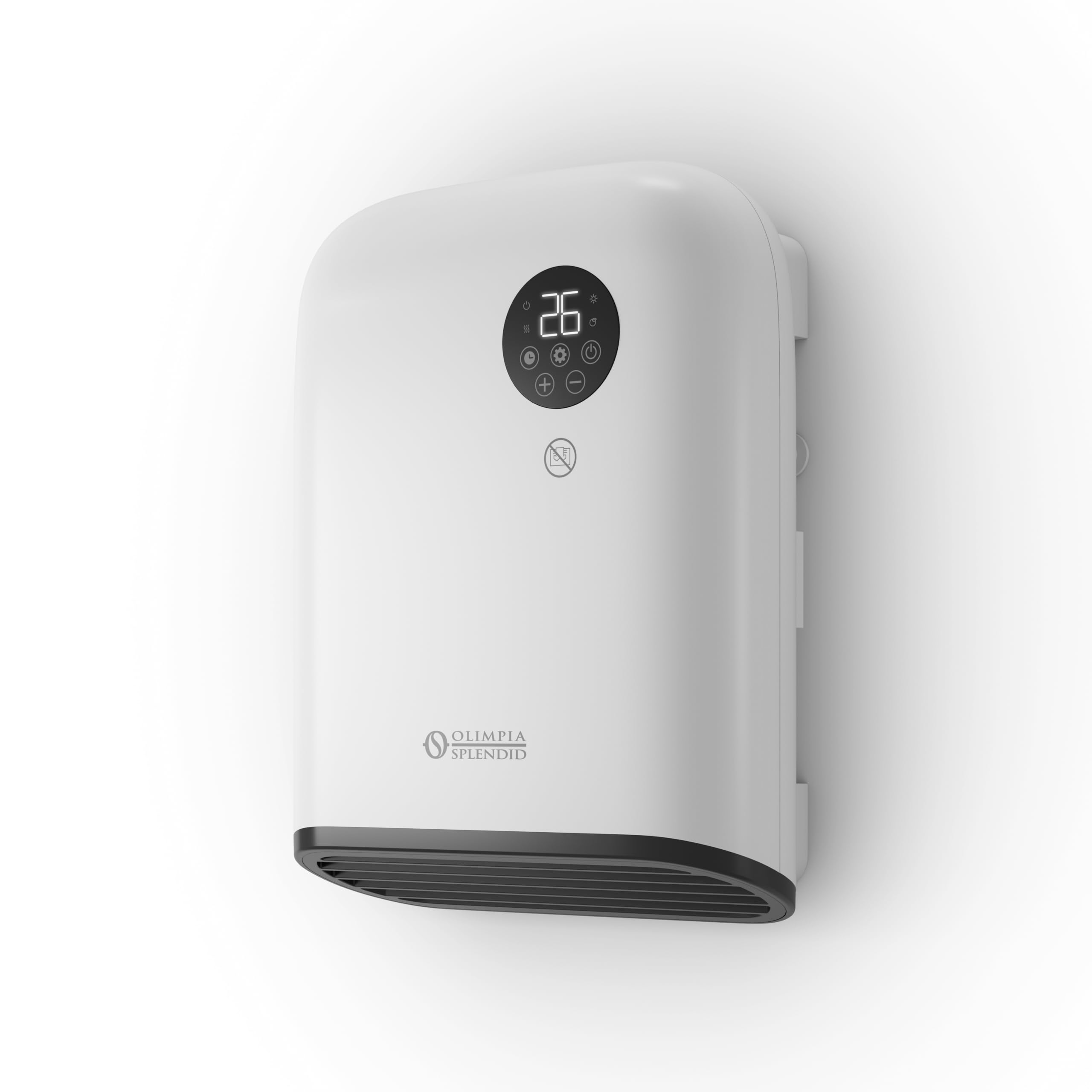 Olimpia Splendid Caldo Duo – termowentylator do montażu na stole lub ścianie, do 2000 W, ochrona IP21, rozpoznawanie otwartego okna, tryb Eco i ekran dotykowy