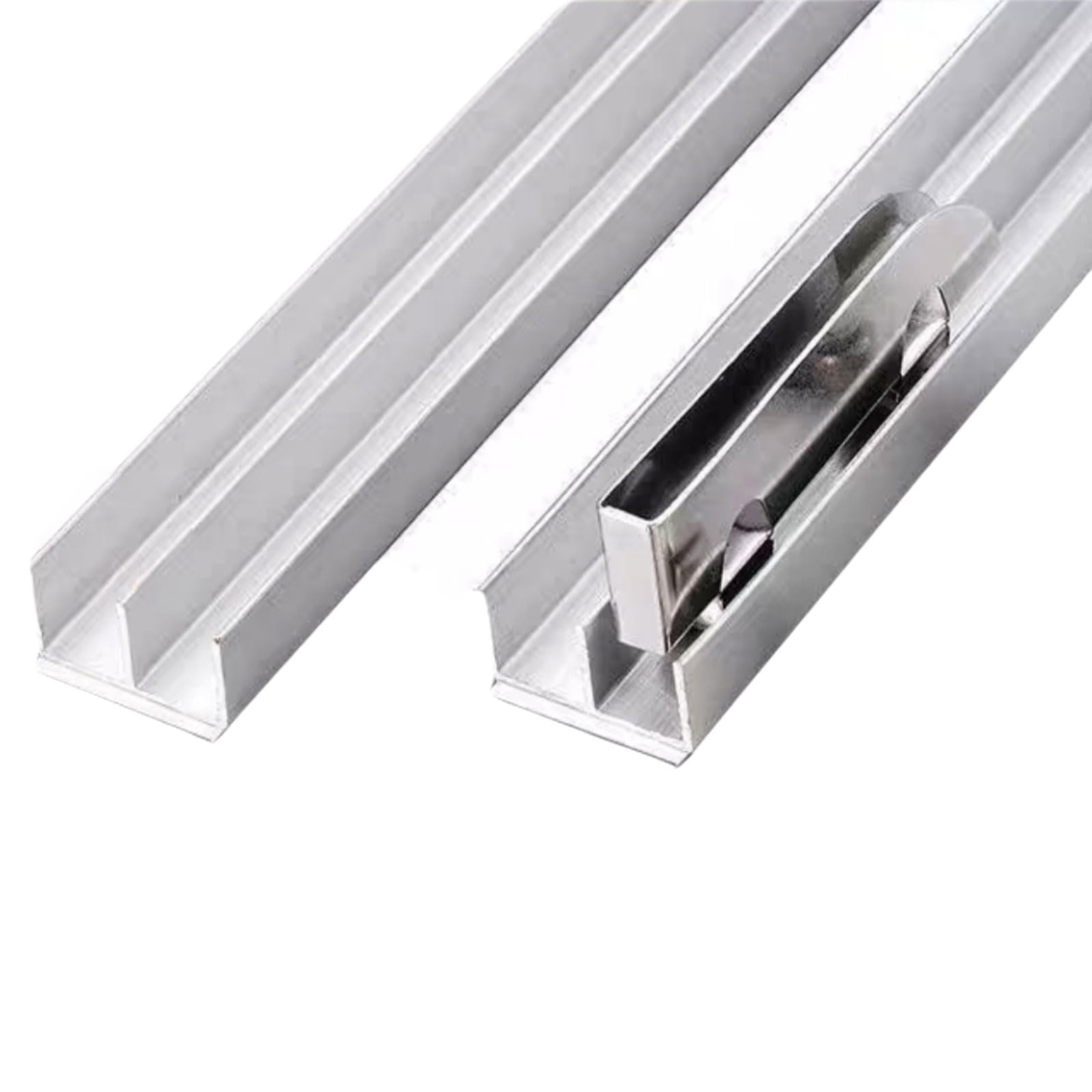Sistema de guía para puerta corrediza, raíles de aluminio de doble canal resistentes para vidrio de 3-5 mm, acrílico, madera - resistente a los arañazos, fácil deslizamiento, resistente a la oxidación