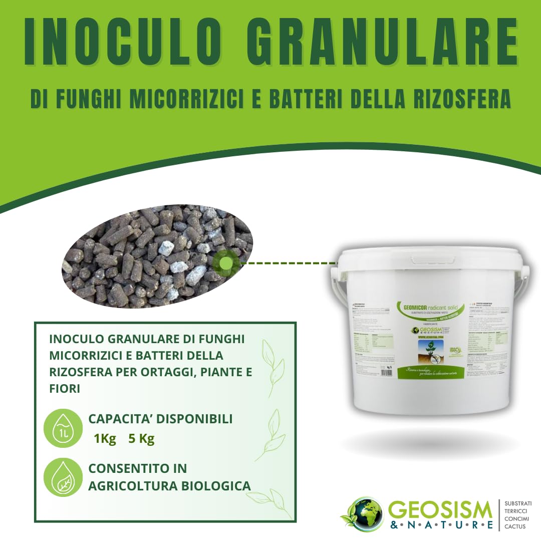 Geomicor Radicant Sólido, (5 kg), inóculo granular de hongos micorrízicos y bacterias rizosféricas para hortalizas, plantas y flores