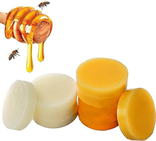 Miniatura 2 de TooGet 60 bloques de cera de abeja amarilla pura, bloques de cera redondos, acondicionadores de hilo de cera de abejas para velas, muebles, cuidado
