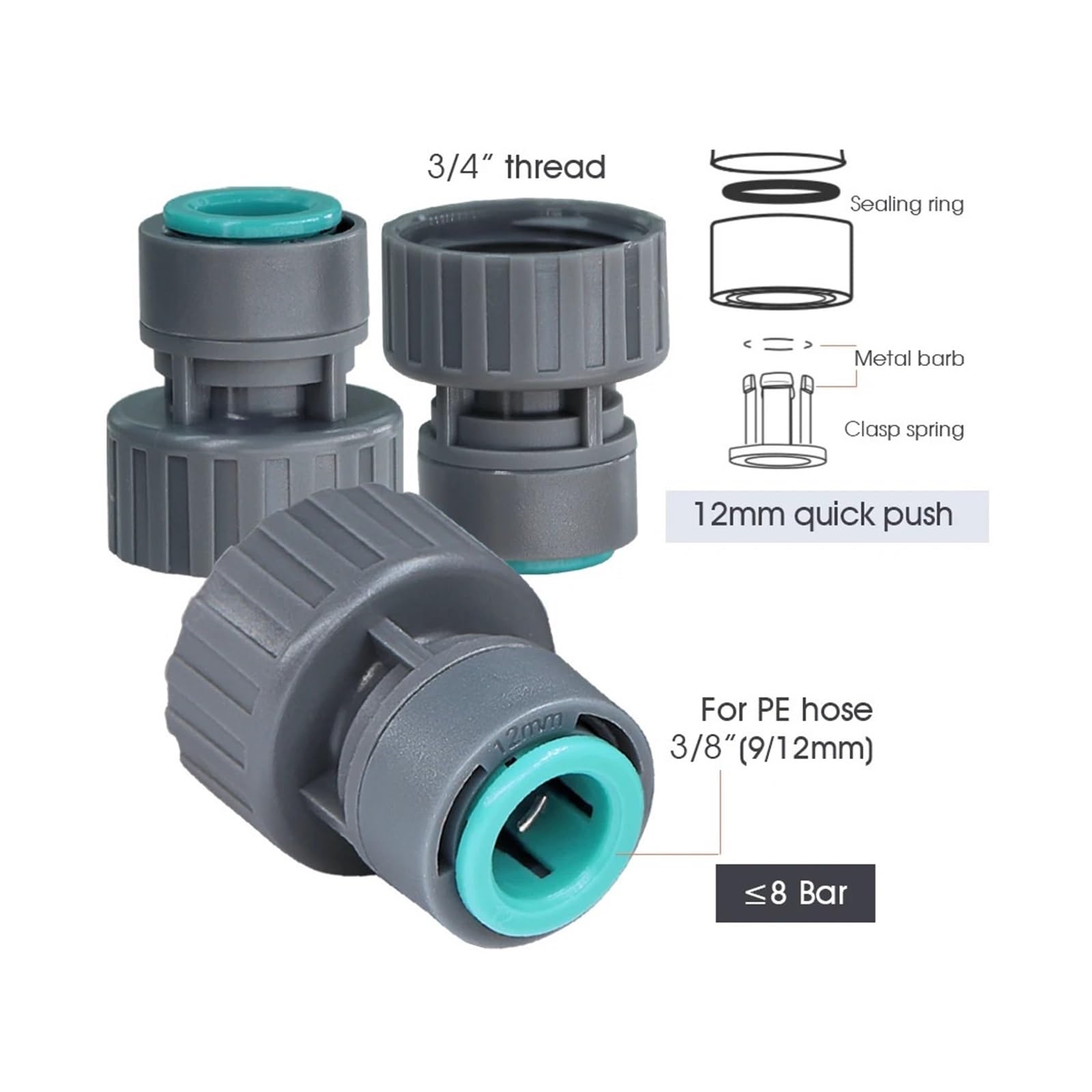 OD-12MM PE PU złączki do rur Quick Push złącza do wody ogrodowej 3/8 ''złączka do węża Adapter zawór kranowy trójnik prosty kolanka(H x5)