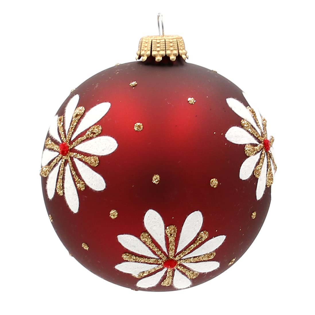 Dekohelden24 Lauschaer - Juego de 3 bolas de Navidad (8 cm), color rojo burdeos mate, con diseño de búhos y Papá Noel decoradas a mano y sopladas, 8 cm