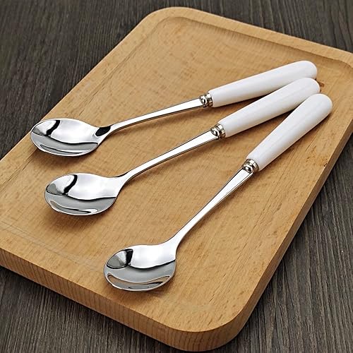 Miniatura 6 de Cuchara de café 18-10 acero inoxidable 8 piezas (mango de cerámica creativa blanca) cuchara de azúcar (juego de 8) sus304 5.5 pulgadas cuchara de