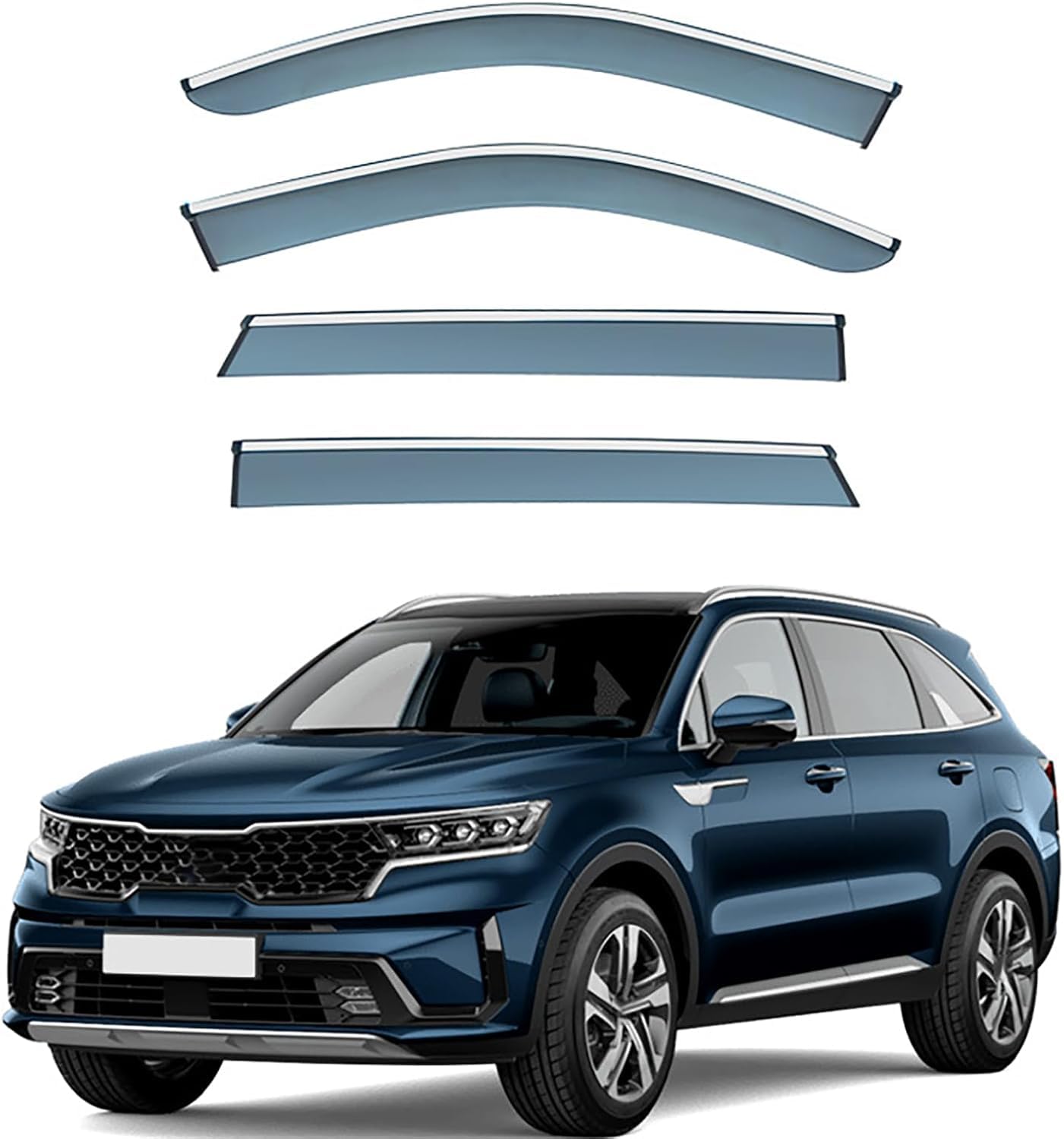 FengXH Window Deflectors for Kia Sorento MK4-MQ4 2021++ - 4pc Smoke Tint, Waterproof, Noise Reducing.