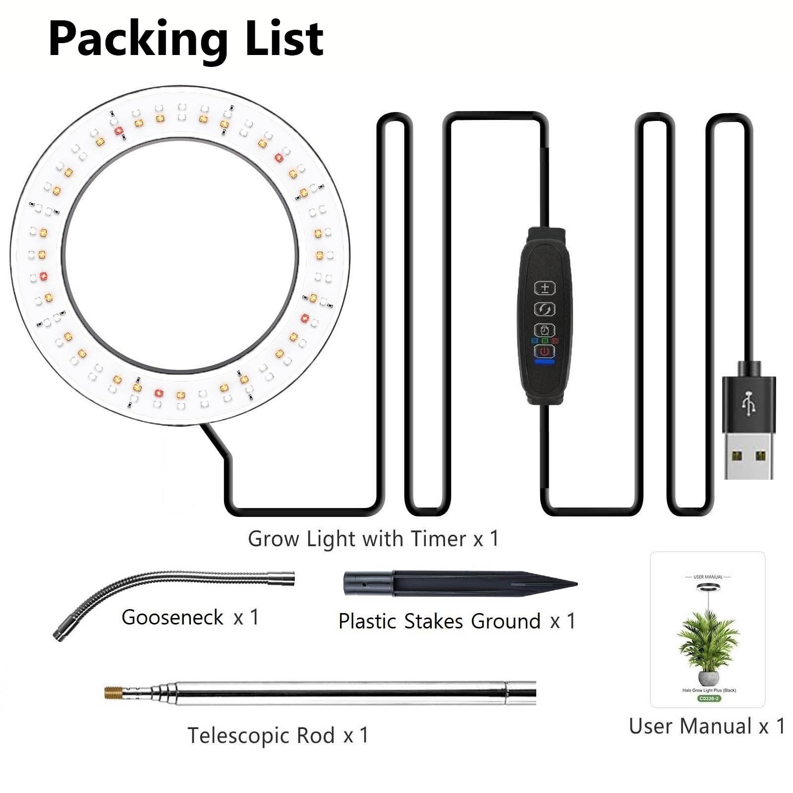 Luz de crecimiento para plantas de interior, luz LED de espectro completo de 6.3 pulgadas, lámpara de crecimiento ajustable de 11.8 a 63 pulgadas de altura con temporizador automático de 3