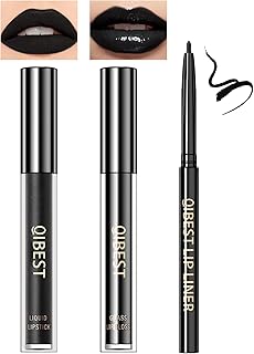 3 in 1 Lipstick and Lipliner Set,Lip Liner and Lipstick Set 3Pcs,Black Matte Lipstick Lip Liner,Moisturizing Velvet Lip Gloss Set,Long Lasting Waterproof Lip Stain Liquid Lipgloss Set for Women Halloween Gothic Makeup