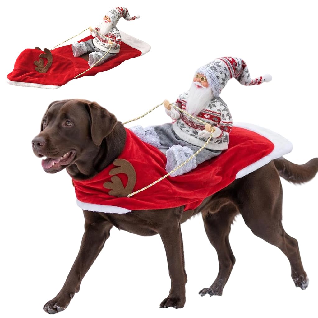 Santa Riding Dog Costume, 3D Santa Dog Costume, Christmas Dog Cat Clothes