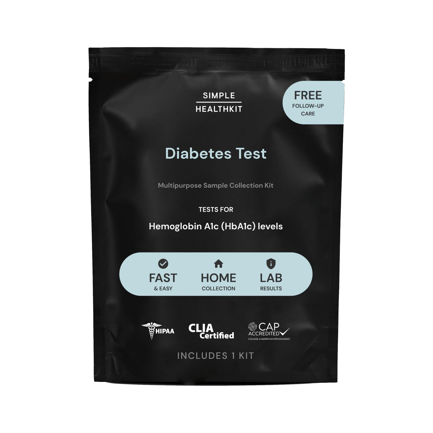 Simple HealthKit At-Home Diabetes Test Kit for Hemoglobin A1c (HbA1c) Levels - Diabetes Testing Kit - Pre-Diabetes Screening - A1c Home Test Kit - Free Follow Up Care & Fast Lab Results