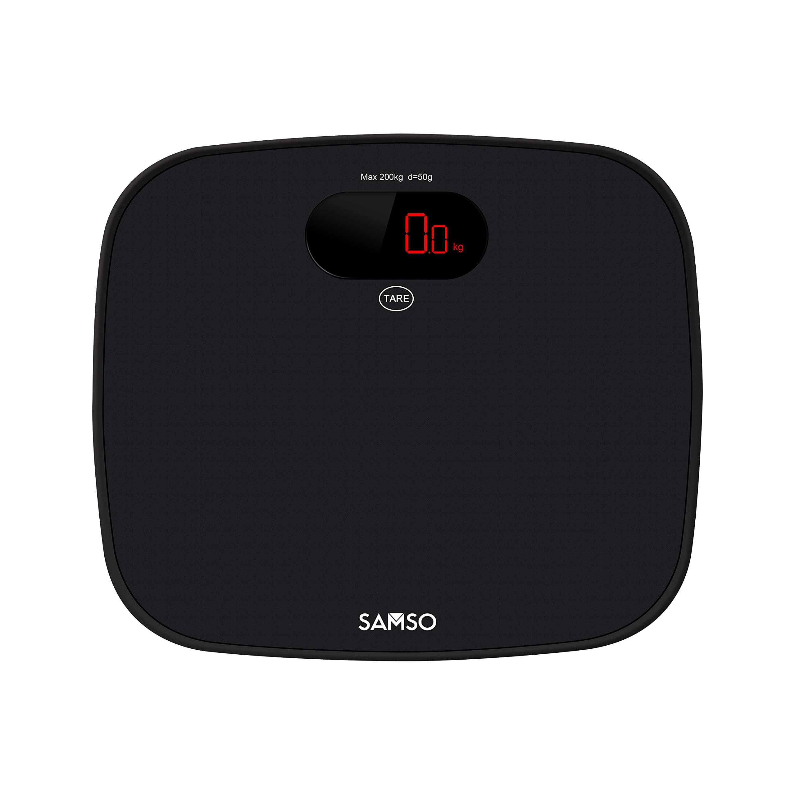 SAMSO Digital Bathroom Scale Weight Machine for Body Weight I Strong ABS Build Body With Step-On Technology | Lightweight & Bright White LCD Display for Easy Readability (Black-Rise)