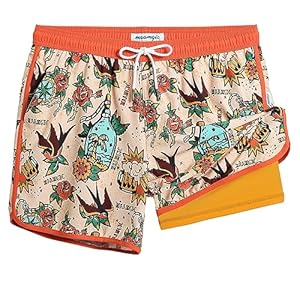 maamgic Mens Short 80s 90s Vintage 5.5″ Swim Trunks Swimsuits Board Shorts Compression Liner Quick Dry 2 in 1 Beach Swimwear