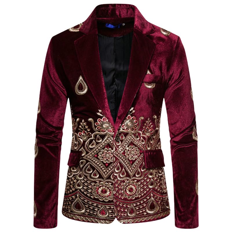 Blazer homme un bouton fil doré brodé costume scène smoking chic