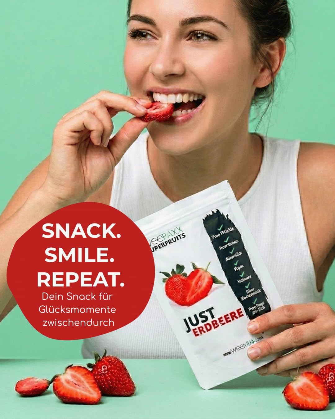weemixx® Gefriergetrocknete Erdbeeren 500g | Erdbeer Chips als Snack oder für Smoothies | vegan & ohne Zuckerzusatz* | 100% pure Früchte
