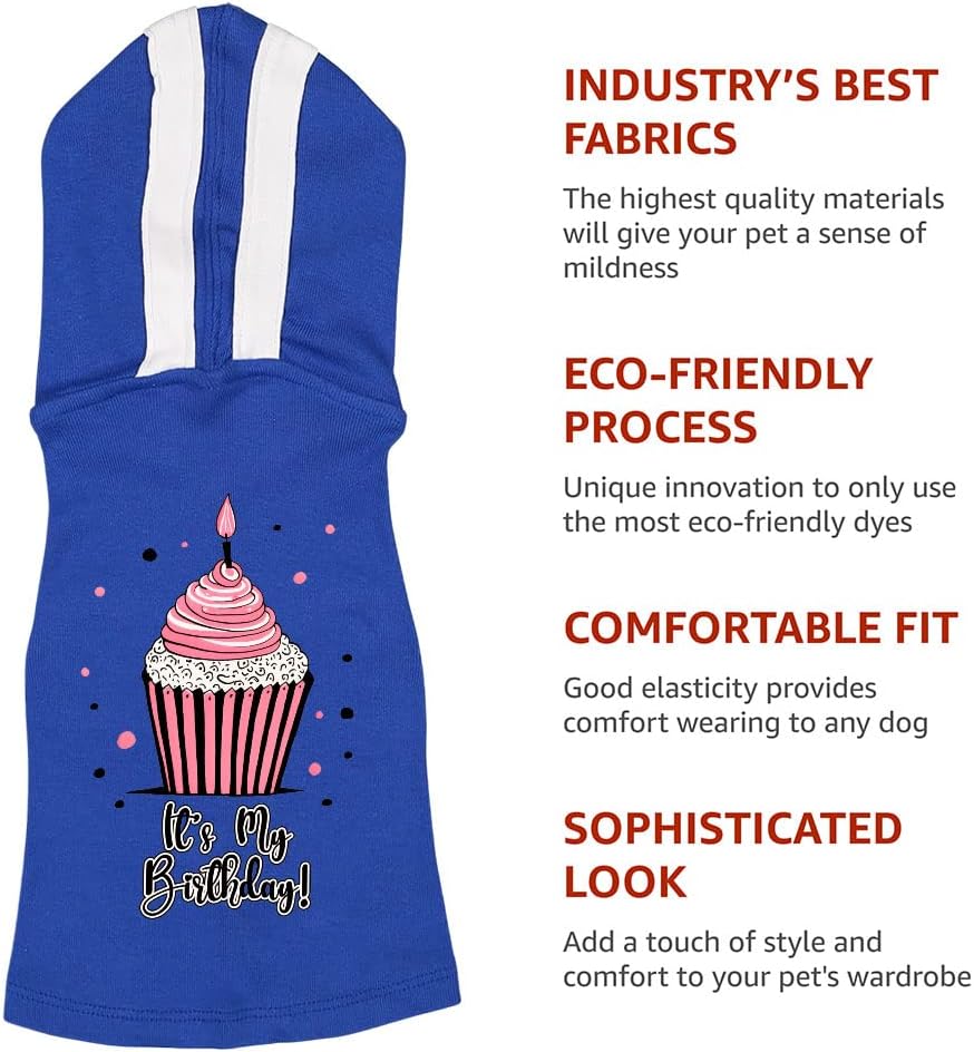 It's My Birthday Dog Shirt with Hoodie - Cupcake Dog Hoodie - Kawaii Dog Clothing - Black White, M