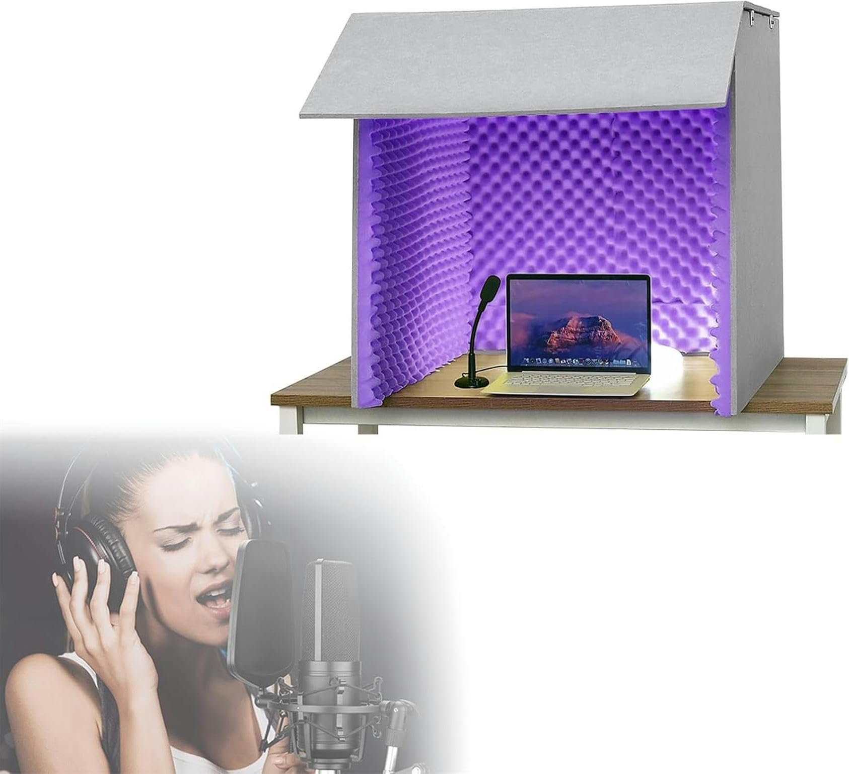 Studio d'enregistrement portable CNPRAZ cube d'isolation phonique gris pour microphone de table