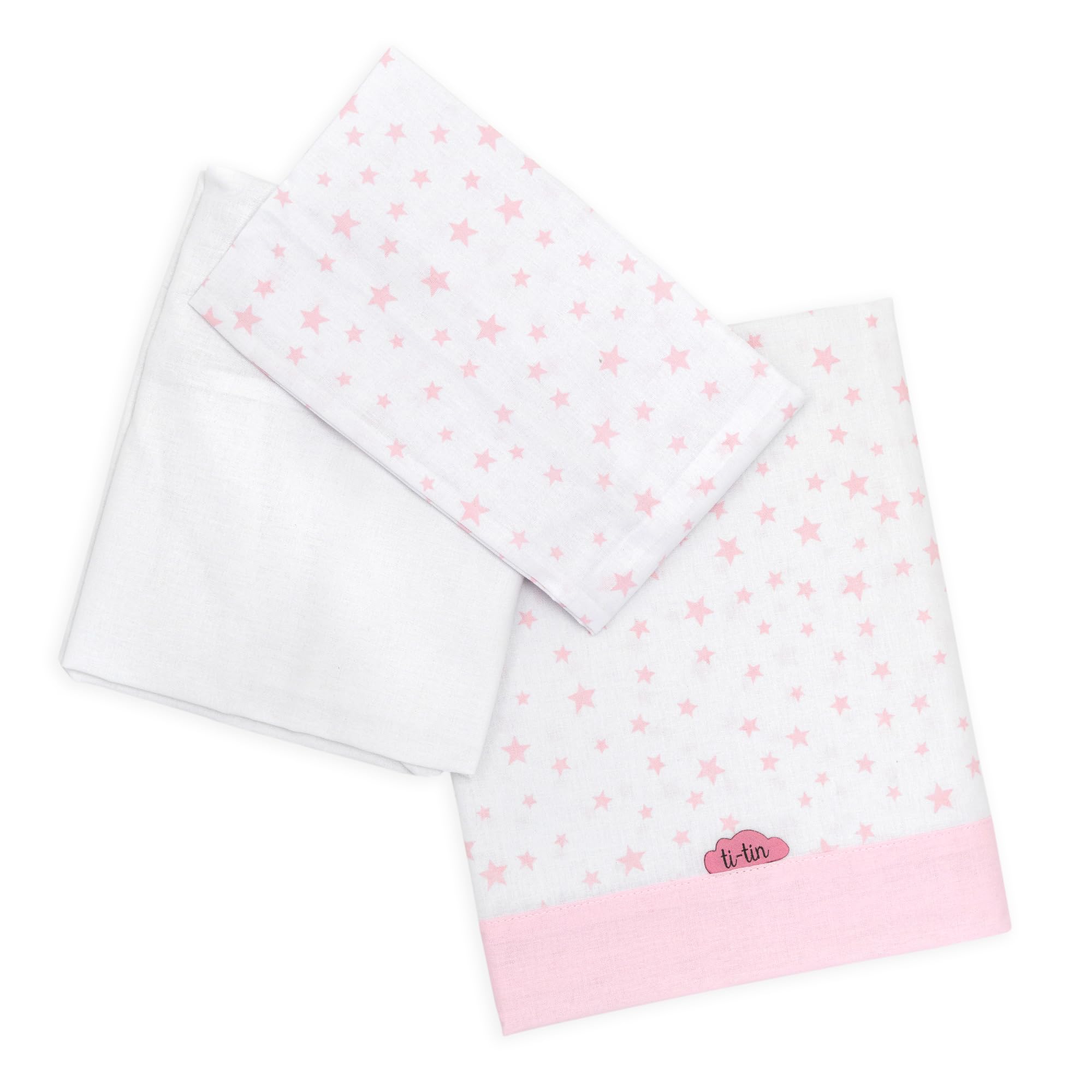 Ti TIN | Set Per Culla con Lenzuolo con Angoli, Lenzuolo, Federa, 100% Cotone | Set di 2 Lenzuola e 1 Federa | 60x120 cm