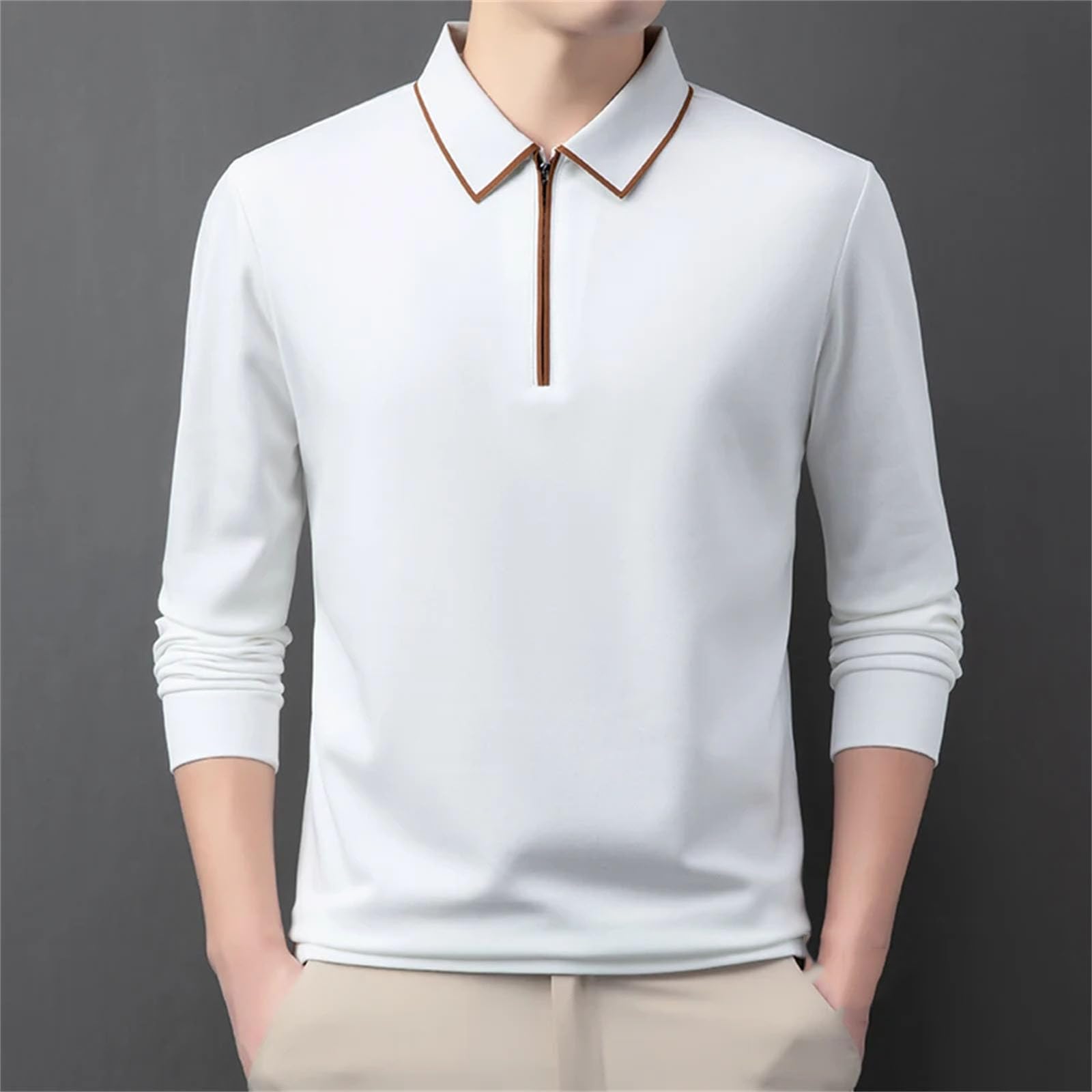 Polo de manga larga de algodón suave para hombre, a la moda, ligera, media cremallera, versión de golf, camiseta