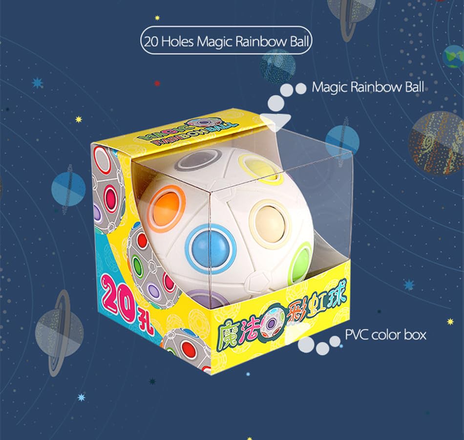 Image of MoYu Rainbow Ball Magic Cube 20 Holes | Large Spherical Logic Puzzle | Color-Matching 3D Puzzle Ball & Sensory Toy for Kids and Adults | Stress Relief & Brain Teaser (White)