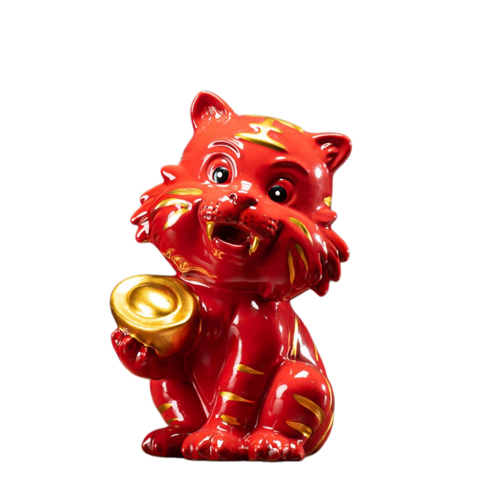 Ceramic Tiger Figurine, Red and Brown, 3.5 x 5.8 inches (9 x 14 cm), Traditional Craft, Modern Style, Interior Object for Entryway Living Room Office (Red, 9 x 9.5 x 14.8 cm) : Home & Kitchen