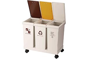 MYOYAY 20L x 3 Compartment Kitchen Trash Can, 16 Gallon Garbage Cans with Lid