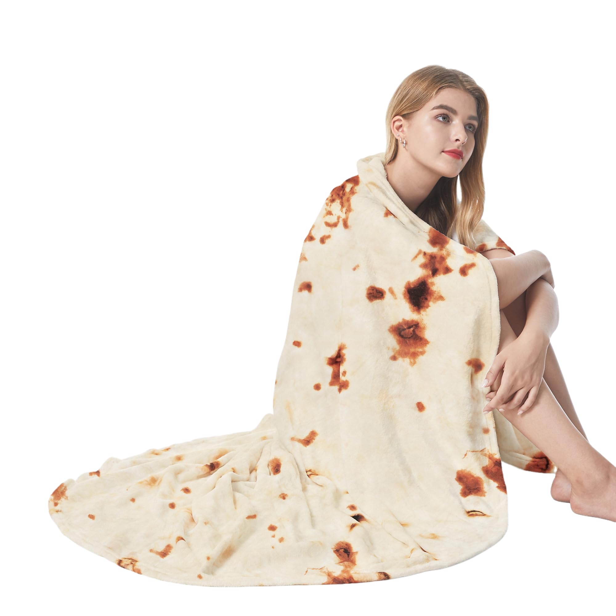 Admitrack Burrito Tortilla Blanket 60in Double Sided Super Soft Flannel Throw Gag Novelty Tortilla White Elephant Gift for