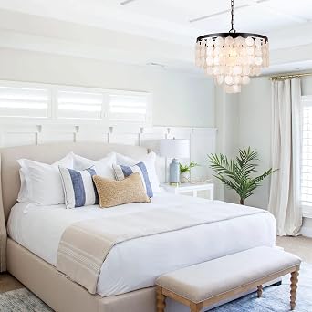 ALICE HOUSE 18.2 Capiz Shell Chandeliers for Dining Room, Antique Bronze Finish, 5 Light Pendant Light for Kitchen, Entryway, Bedroom and Bathroom, ETL Listed, AL1701-P5