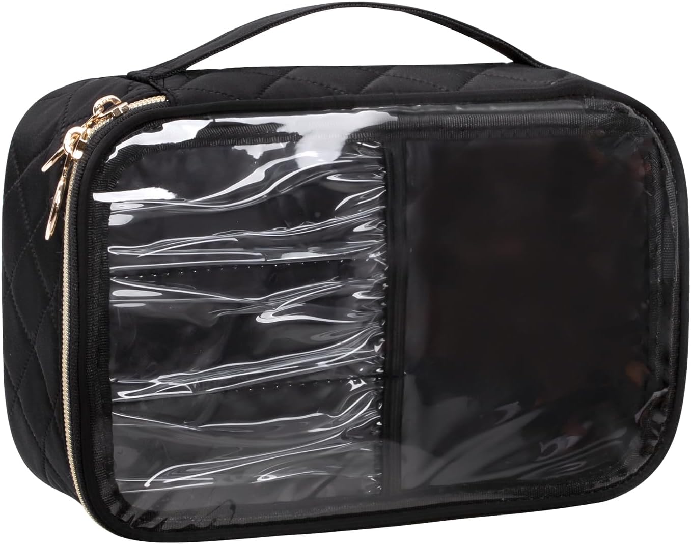 Clear Makeup Bag, Portable Cosmetic Organize,Travel Makeup Bag Cute Clear Pouch For Women and Girls Cosmetics Bags with Divider Makeup Brush Compartment-Black Nylon