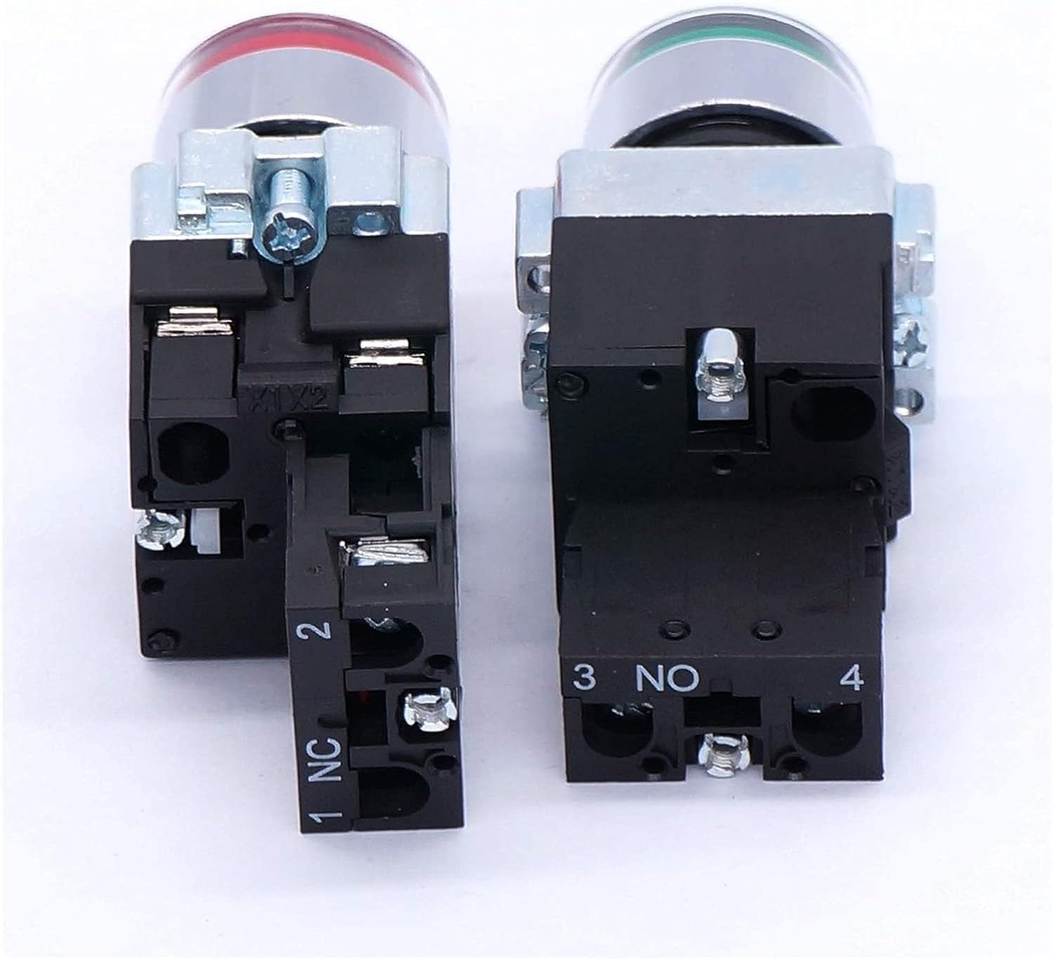 Interruptor 2 piezas 22 mm 1 NO 1 NC interruptor de botón 440 V 10 A interruptor de botón con voltaje de luz LED 110 V