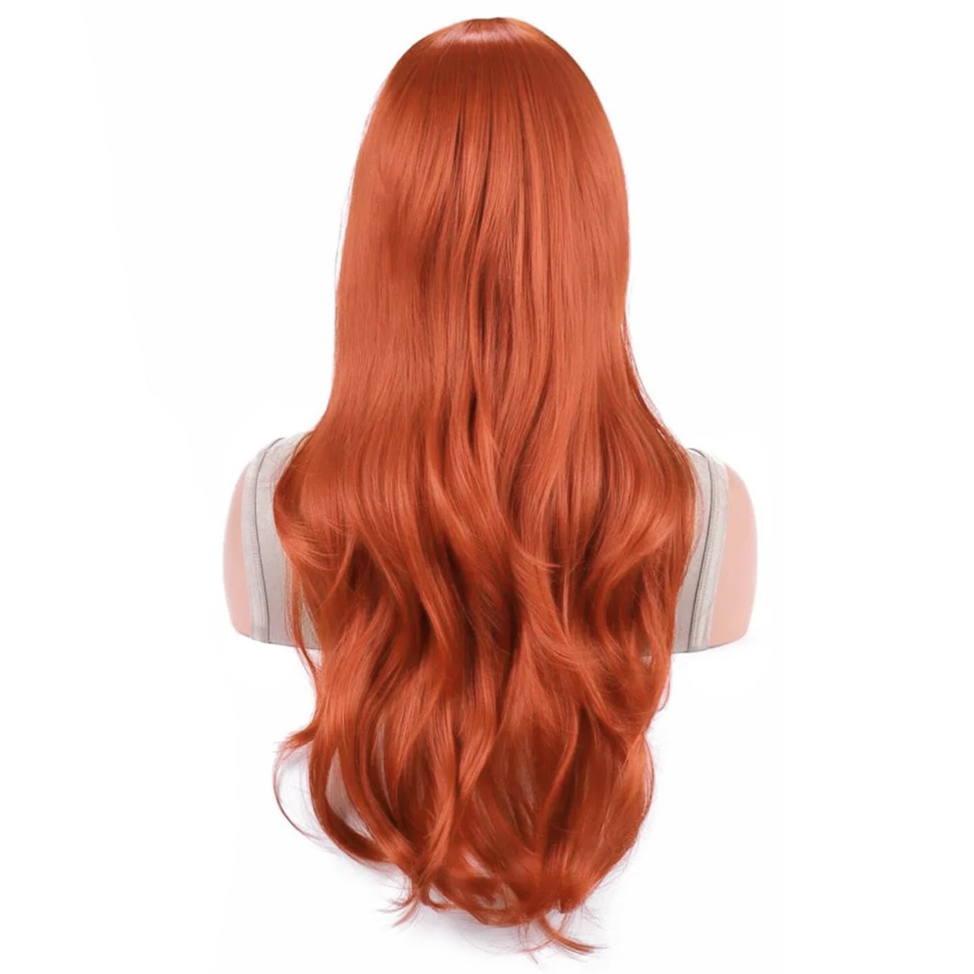IMISSU 28 Inch/70cm Long Hair Water Wavy Wigs with Bangs Cosplay Costume Wig (Dark Orange), 23 cm (L) x 16 cm (H) - Image 3