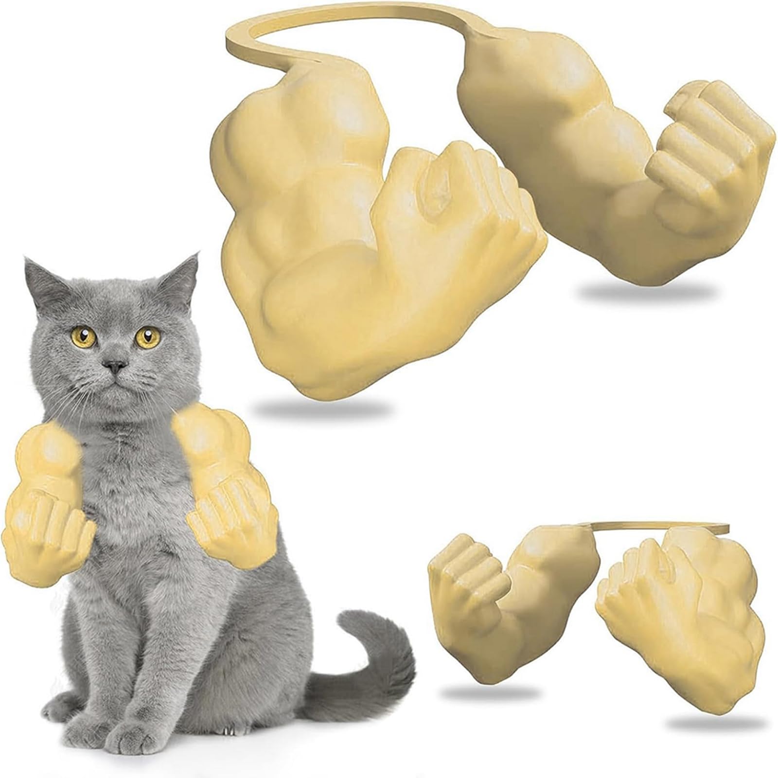 Hilarious 3D Printed Muscle Arms Cat Costume, Lightweight PLA Pet Shoulder Attachment, Funny Feline Cosplay Accessory for Party & Daily Cute Pet Dress Up，Human