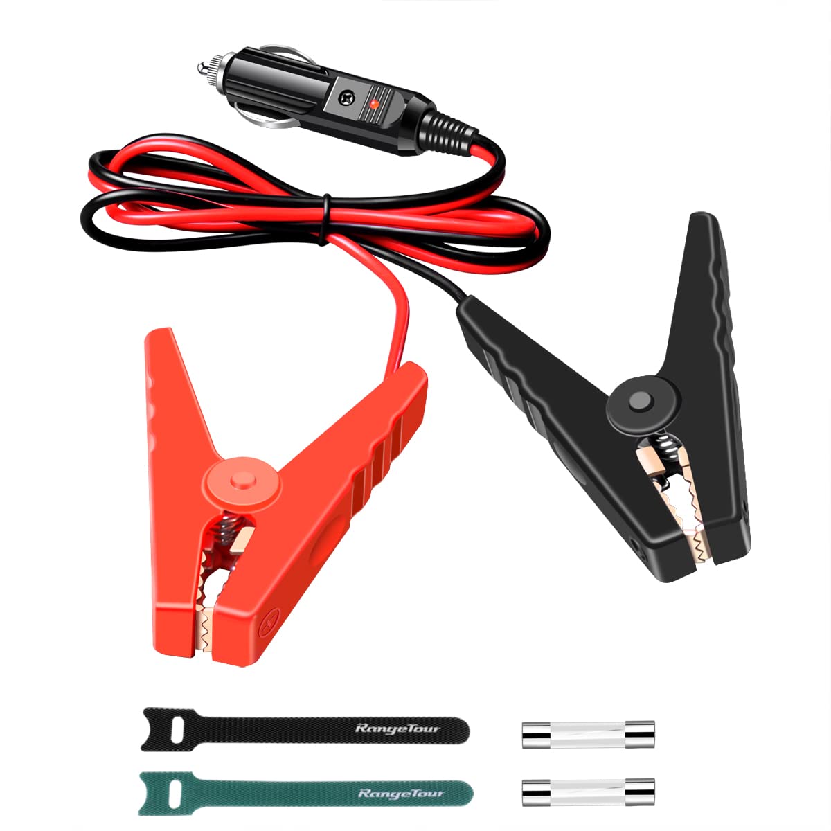 Heavy-Duty Cigarette Lighter Plug,Male Cigarette Lighter Socket to Battery Alligator Clips Clamp Clip-on,1M 15A Fuse x2 MAX 36V (Male Cigarette Lighter to 100MM Clip)