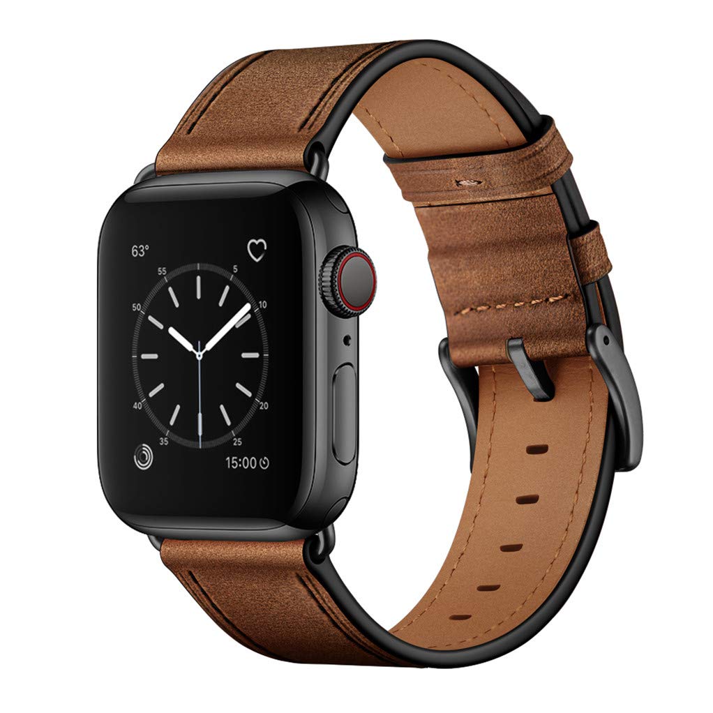 OUHENG Compatible with Apple Watch Band 42mm (Series 10) 41mm 40mm 38mm, Genuine Leather Band Replacement Strap Compatible with Apple Watch Series 10/9/8/7/6/5/4/3/2/1/SE2/SE, Retro Camel Brown/Black