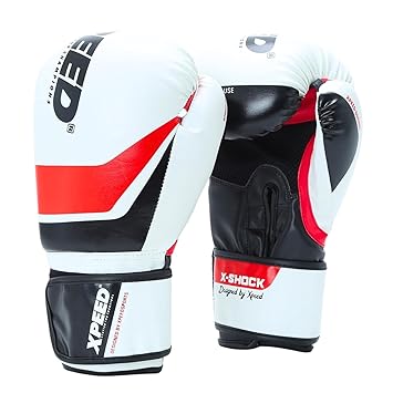 XPEED Boxing Gloves XP2473 X-Shock – Boxing & Sparring Gloves for Men & Women – MMA, Muay Thai & Kickboxing Training Gloves – Shock Absorbing Moulded Foam, Durable Stitching (White & RED, 14 Oz.)